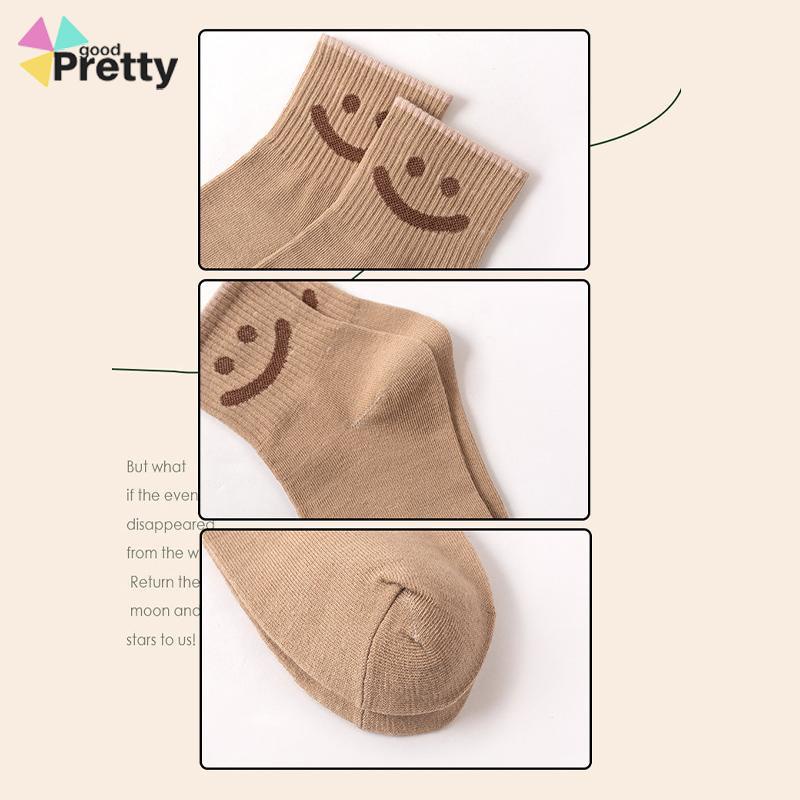 Kaus Kaki Wanita Mid-tube Cute Smiley College Style Kaus Kaki Trendi Musim Gugur Musim Dingin Musim Semi Musim Panas - PD