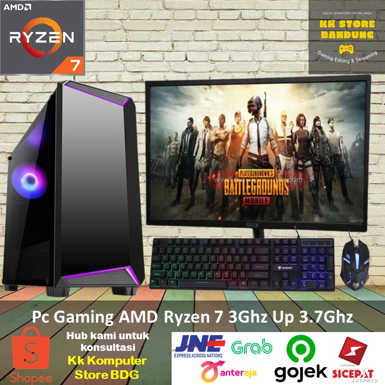 Pc Rakitan Gaming amd ryzen 7 ram 16gb full set monitor siap pakai Pc Desktop Pc gaming