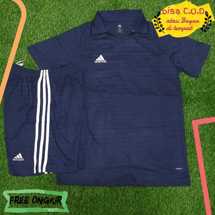 [COD]145 BAJU FUTSAL / BAJU BOLA ADIDAS KERAH WARNA NAVY IMPORT GRADE ATASAN PRIA WANITA ORI