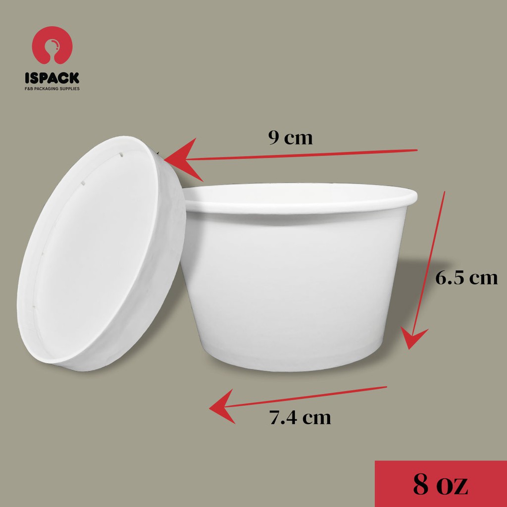 

2Xbtygneal Sakha Snack ) White Paper Cup Kraft 8Oz + Lid / Ice Cream Cup 25Pcs