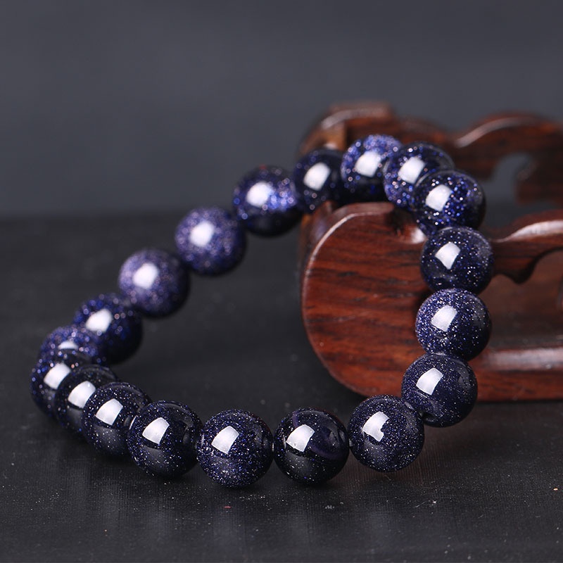 Natural Blue Sandstone Beads Bracelet Good Luck Couple Jewelry