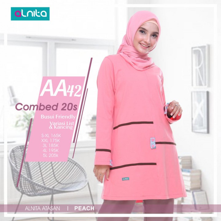 ALNITA ATASAN WANITA MUSLIM AA 042 READY WARNA PEACH SIZE XL