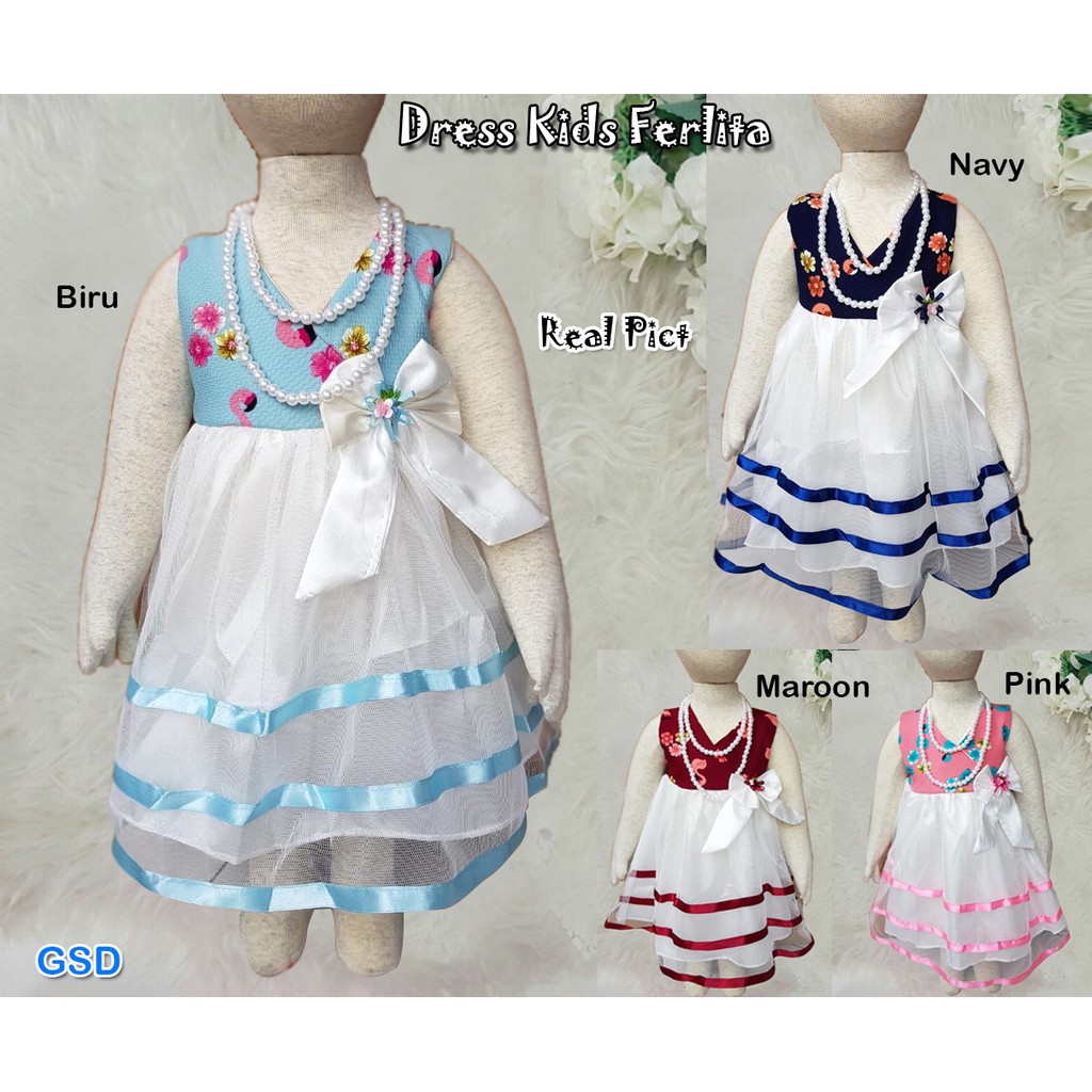 dress kids ferlita/terusan satin anak/dress tile anak/gaun satin anak/baju pesta dress anak