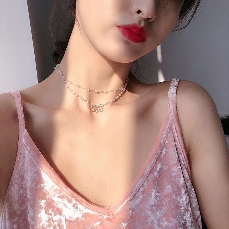 Candy Jewelry Fashion Simple Pearl Choker Multilayer Chain Necklace Rhinestone Necklaces for Women Korea