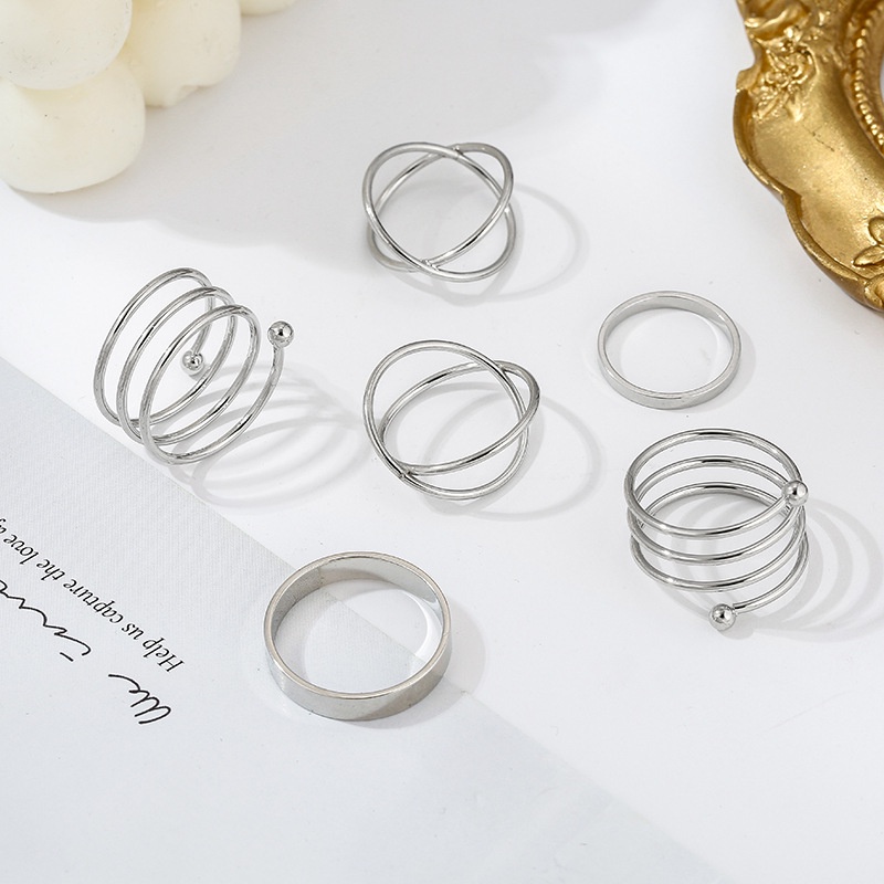 6pcs / Set Cincin Jari Bentuk Geometris Gaya Elegan Untuk Wanita