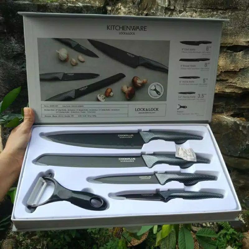 ORIGINAL Lock n Lock Exclusive Cookplus Knife 5P Set Black - Pisau Dapur