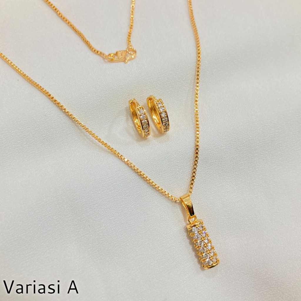 Set Kalung Anting Permata Zircon Wanita Aksesoris Perhiasan Xuping Lapis Emas