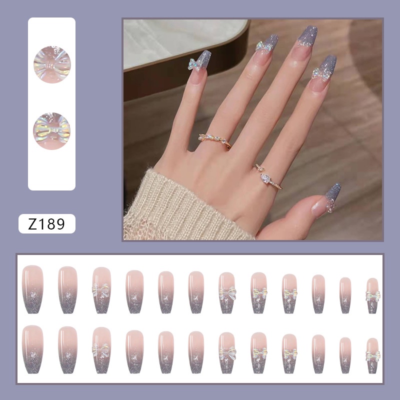 Z066-z350 24pcs / box Kuku Palsu Full Cover Hias Berlian Imitasi Untuk Nail Art