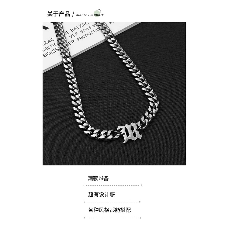 Eropa dan Amerika gaya hip hop keren desain huruf baja titanium kalung vintage Kuba kalung sederhana