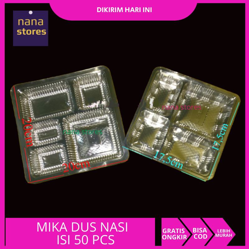 Mika dus nasi, mika plastik sekat dus box tempat makan nasi kotak, mika bening wadah makanan Isi 50 