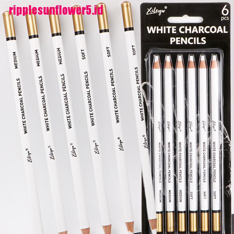 6pcs / set Pensil Arang Medium Lembut Warna Putih Untuk Sketsa / Menggambar