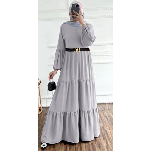 Gamis Midi Dress Tangan Balon Gamis Sabuk Gamis Midi Sabuk Gamis Remple