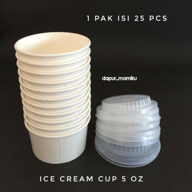 DAPURMAMI 25 Biji Ice Cream Paper  Cup + Tutup  5 oz 1 Pak isi 25 pcs