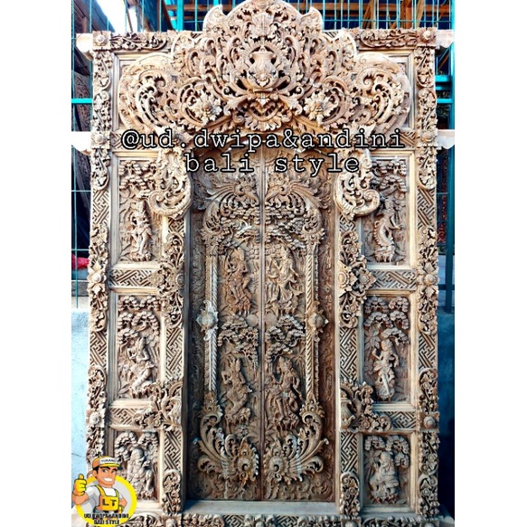 gebyok Bali full ukiran style bali motif wayangwarna natural kayu jati