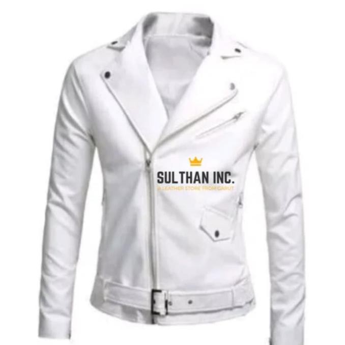 Jaket Pria Asli kulit Domba warna putih model TERBARU