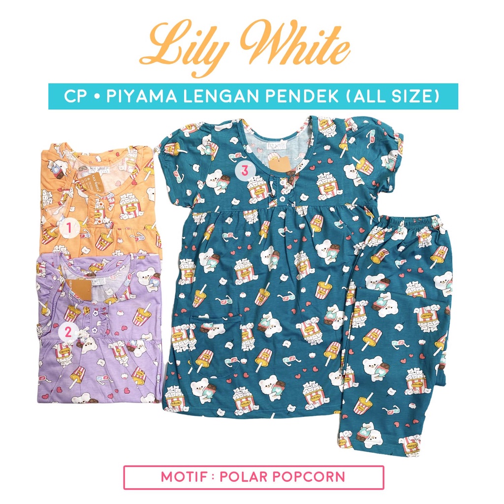 Piyama CP Lengan Pendek - Celana Panjang All Size LILY WHITE Anne Claire BabyDoll Baju Tidur