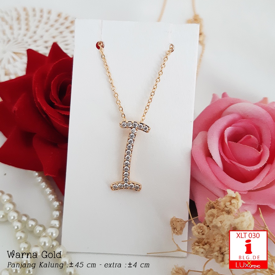 XLT 030  Kalung Huruf Inisial Nama Liontin Alfabet Permata Sirkon Perhiasan Lapis Emas 18K Aksesoris Wanita Merk Meylin Luxx Xuping