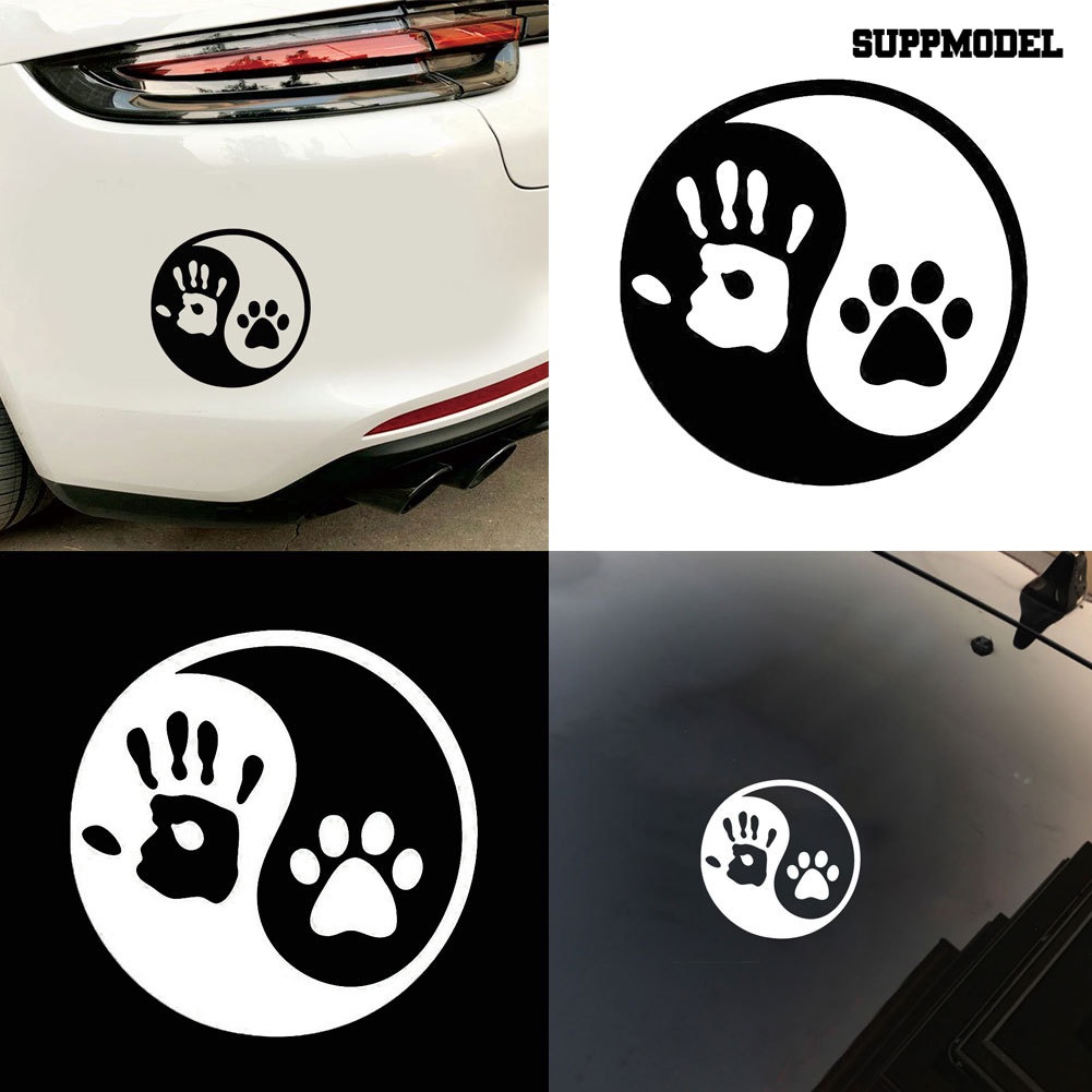 Sticker Decal Reflektor Dekorasi Jendela Mobil Gambar Telapak Kaki Anjing Yin Yang