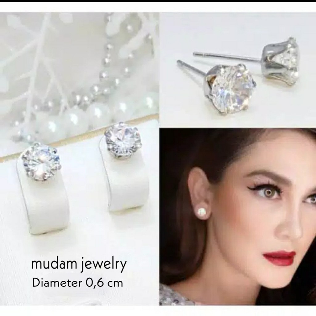 Anting Tusuk Titanium Nagita Zirkon Satu Mata Silver dan Gold Diameter 0,4 cm , 0,5 cm, 0,6 cm dan 0,8 cm