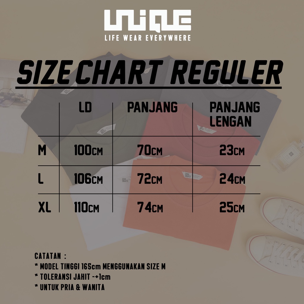 UNIQUE - (RegulerFit Series) Kaos Polos Cotton Combed 24s Pria &amp; Wanita