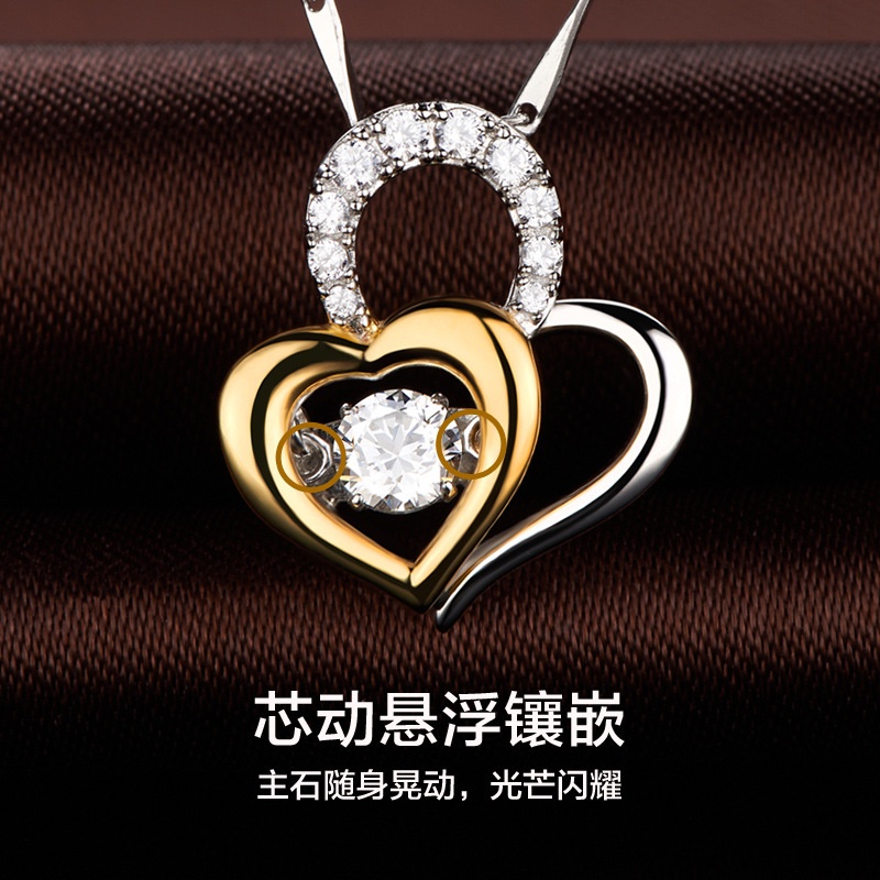 [Ready Stock]Fashion Silver Plated Heart-Shaped Diamond Pendant Clavicle Chain