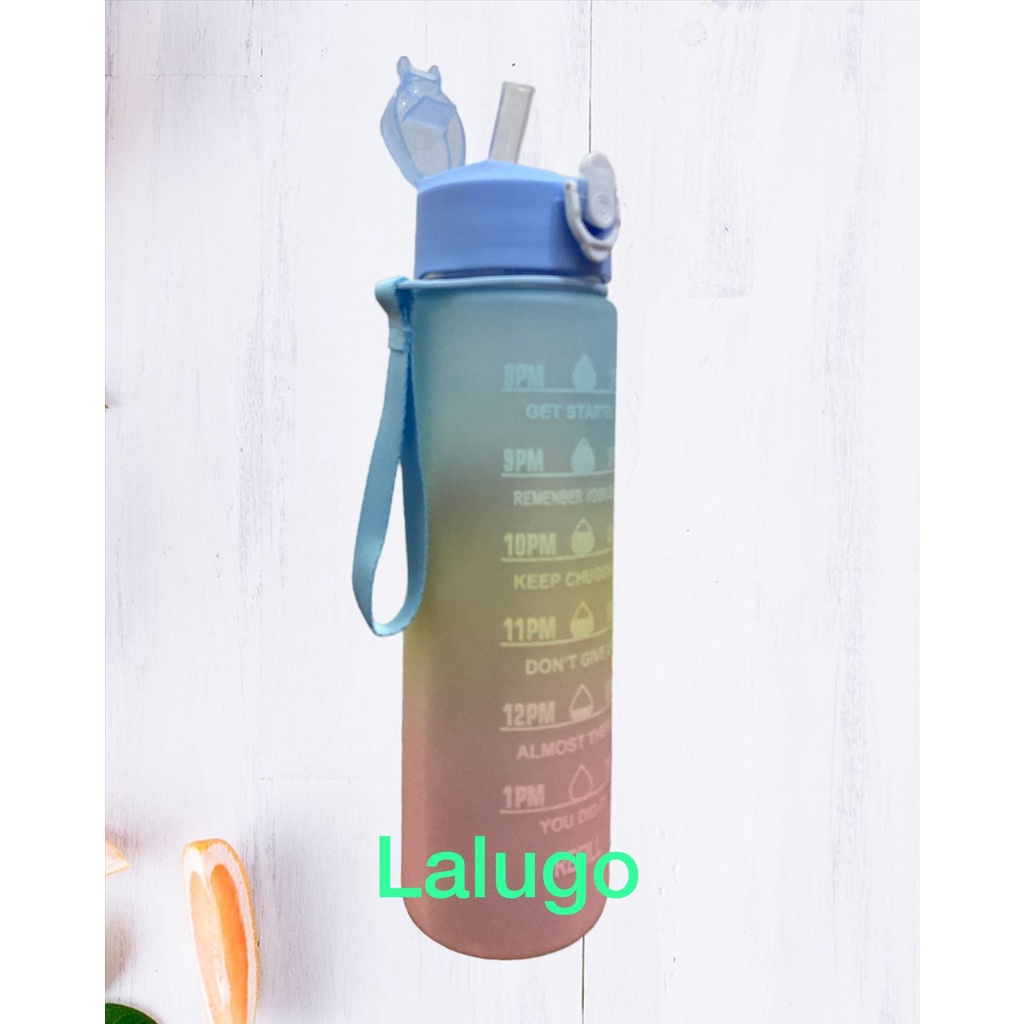 LALUGO BOTOL MINUM 1 LITER BOTOL MINUM RAINBOW KOREA VIRAL BOTOL MINUM MOTIVASI FREE STICKER 2D