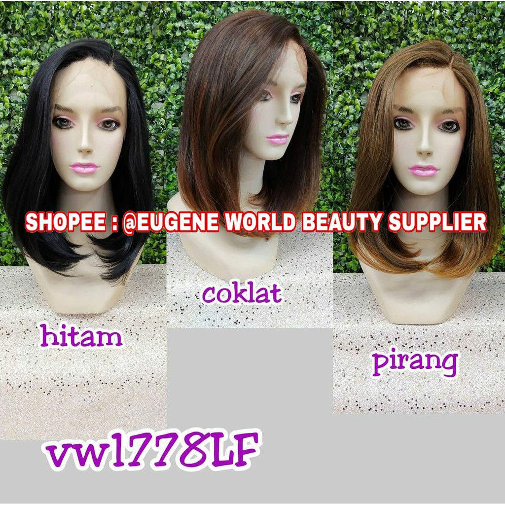 WIG RAMBUT PALSU FRONT LACE WIG LACE PENDEK LURUS PONI PANJANG 1602 A WIG HITAM DARKBROWN LIGHTBROWN