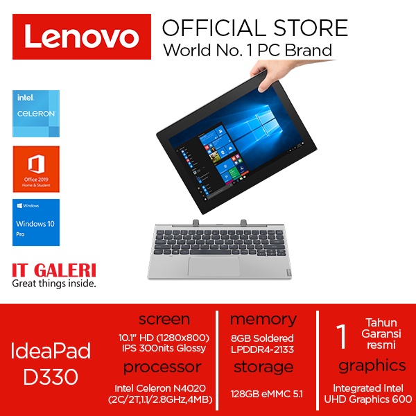 Lenovo D330 10IGL 0MID N4020 8GB 128GB 10.1" WIN10 PRO GREY
