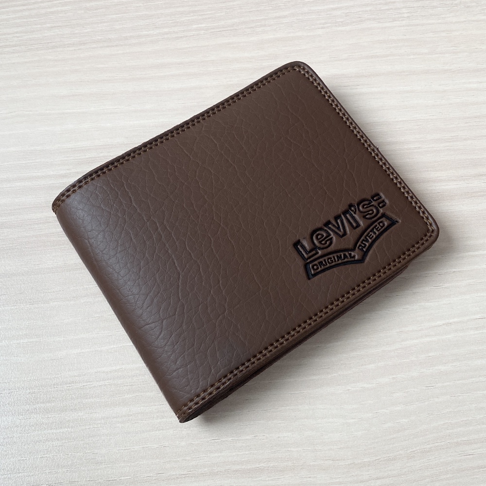 SHOPEE 6.6 SUPER SALE!! Fashion Pria Dompet Pendek Lipat Dua Full Kulit Luar dan Dalam Dompet Pendek Pria Model Bifold Men Wallet Casual trendy Dompet Kartu - Dark Brown