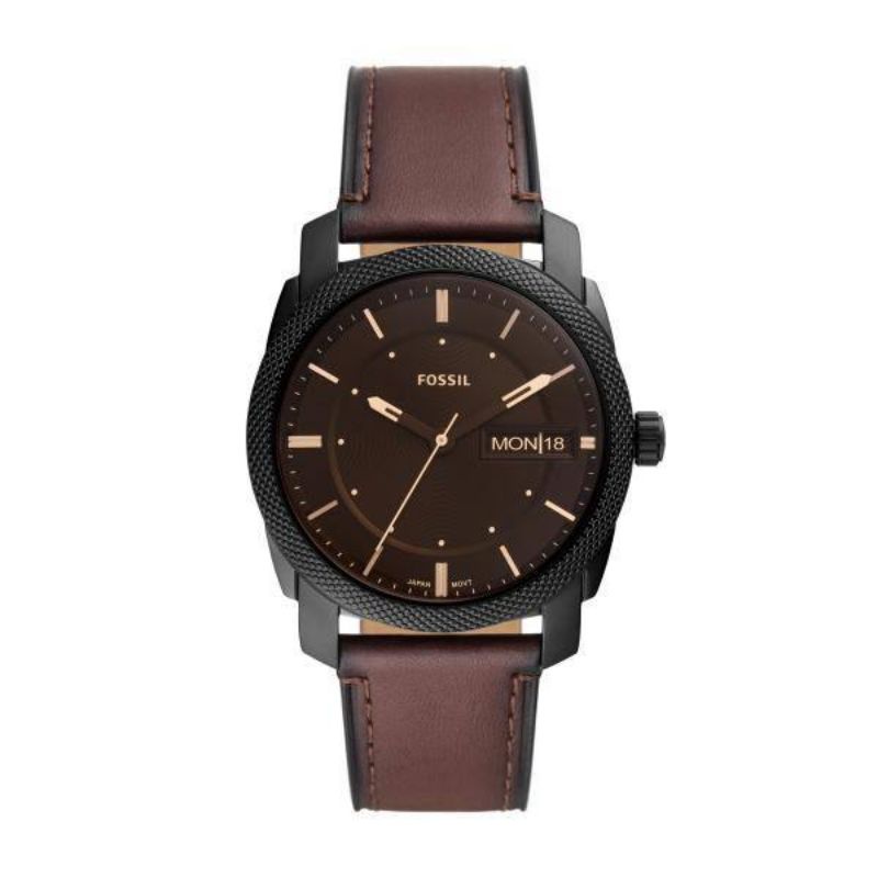 Fossil Machine Three-Hand Date Brown Leather Watch Original - FS5901 - Jam Tangan Pria