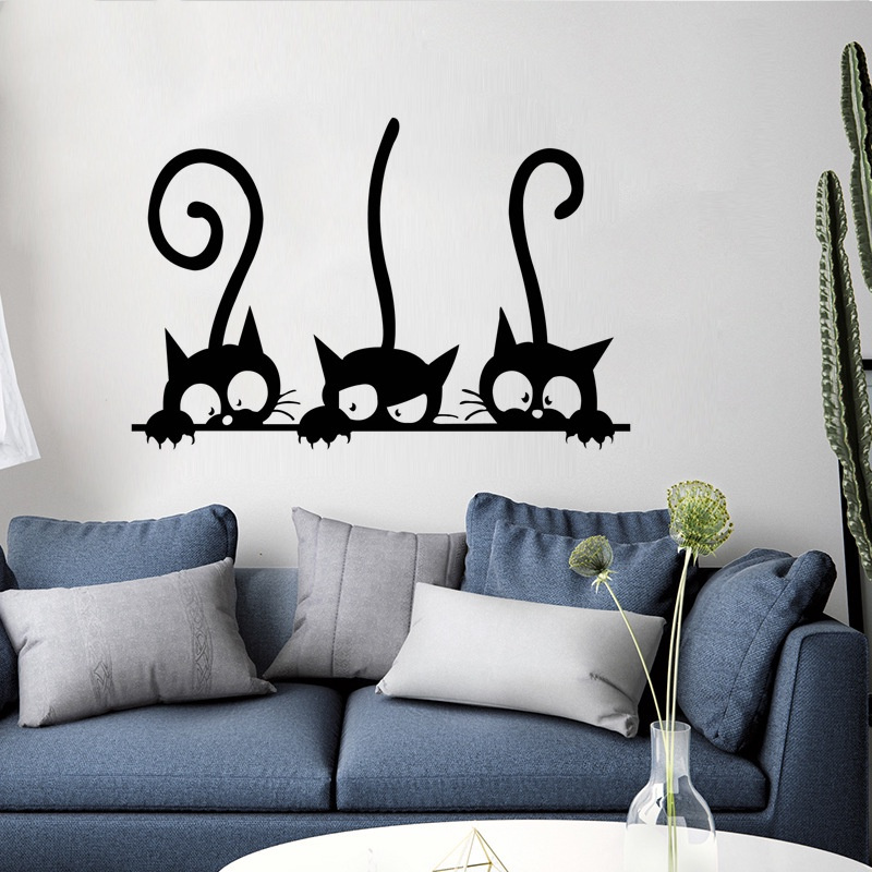 [Three Cat Pattern Cartoon DIY Wall Stickers][Artwork Animal Decal Removable Wall Stickers][ DIY Decor Removable Waterproof Sticker]