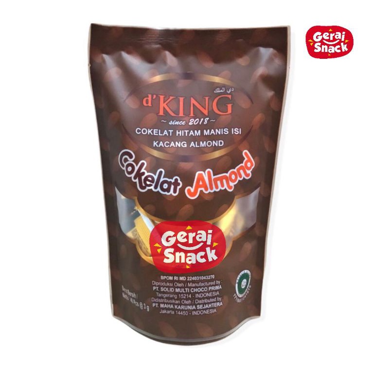 D'King Cokelat Almond 1 POUCH Cokelat Hitam Manis Isi Kacang Almond 40pcs