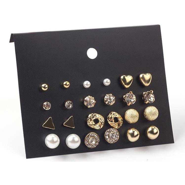 Set 12 Pasang Anting Tusuk Bentuk Segitiga + Mutiara + Kristal untuk Wanita