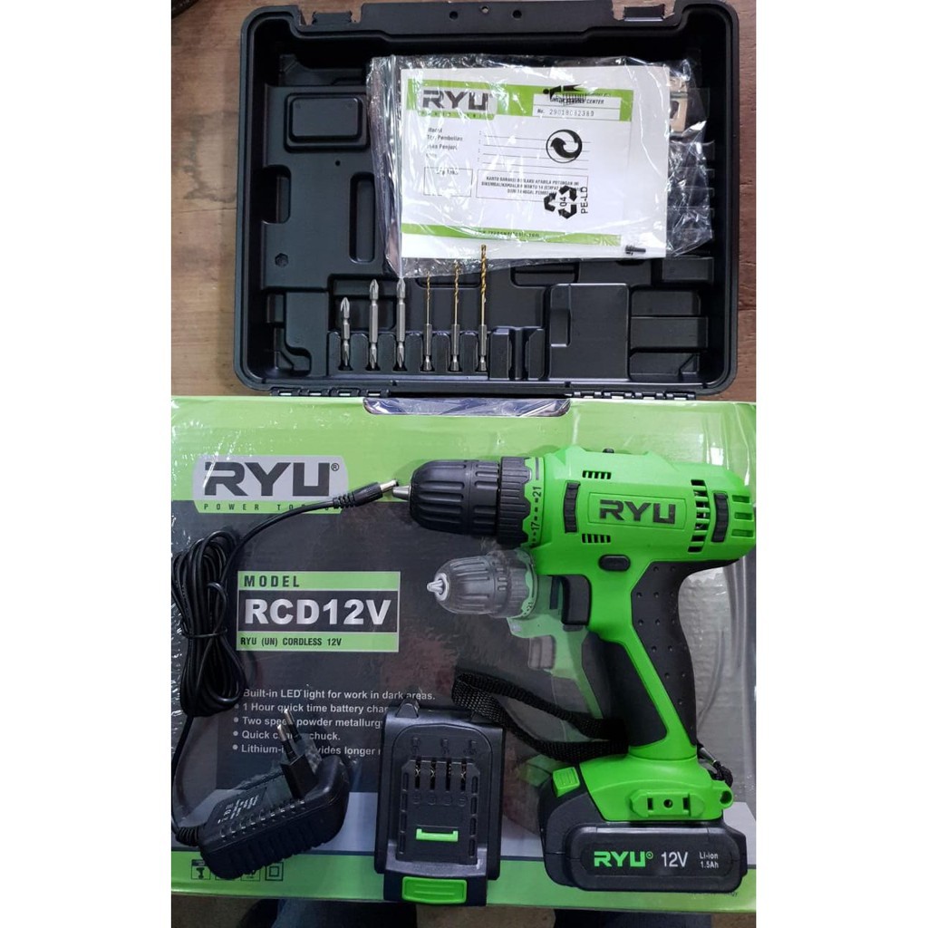 TERBARU !Mesin Bor Listrik baterai 12volt Screwdriver Cordless Elektrik Mesin Bor Kayu Besi Dan Obeng Listrik RYU RCD 12V