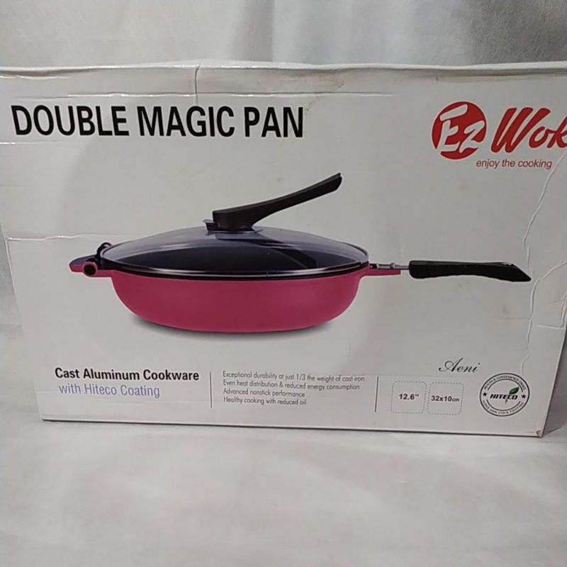 A1 Wajan Penggorengan Serbaguna Bolak Balik 32CM Teflon Anti Lengket Tutup Kaca - Magic Double Pan