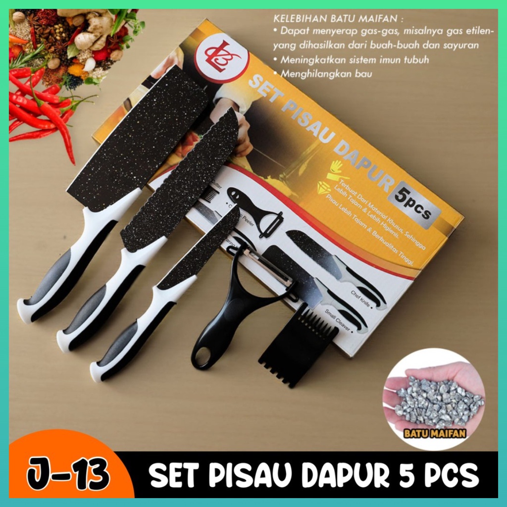 Pisau Dapur Isi 5Pcs Viral Pisau Set 5 Pcs Black J13 Pisau Set 5 In 1 Pisau Tajam Pisau Multifungsi Worldhome66