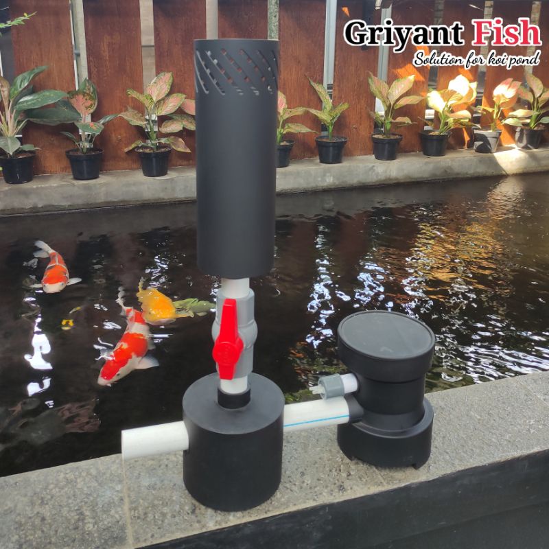 Set Instalasi Skimmer Kolam Koi Vacuum Bottom Drain + Diffuser Gelembung Udara