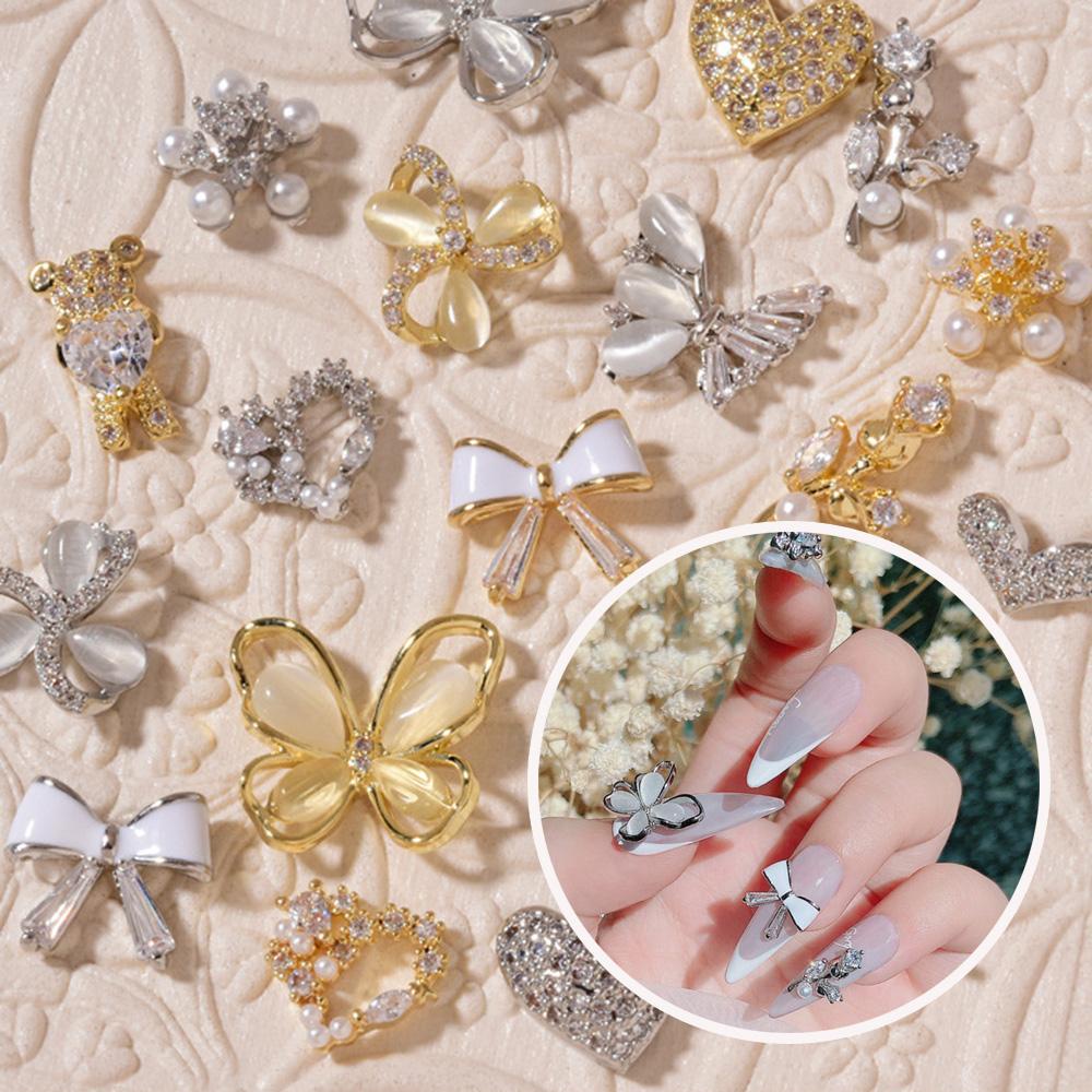 Agustina Nail Art Berlian Imitasi Mewah Tiga Dimensi Cinta Manikur Aksesoris Mata Kucing Ikatan Simpul DIY Ornamen