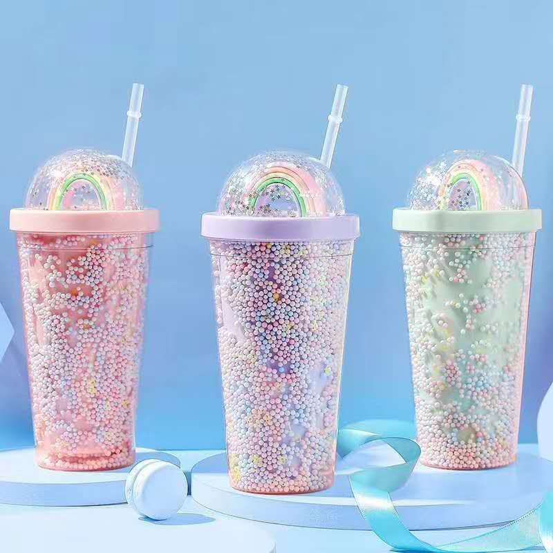 Botol Minum Rainbow Gliter PopCorn