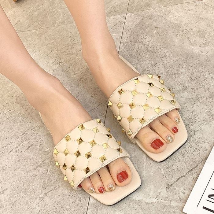 BJS222 - BEIGE/BLACK/RED - Sandal Comfy Wanita Cantik SANDAL PESTA WANITA FLAT BLINK MEWAH ELEGAN SANDAL TEPLEK CASUAL FASHION IMPORT TERMURAH TERLARIS TERBARU BAGSTORE JAKARTA JSSM222