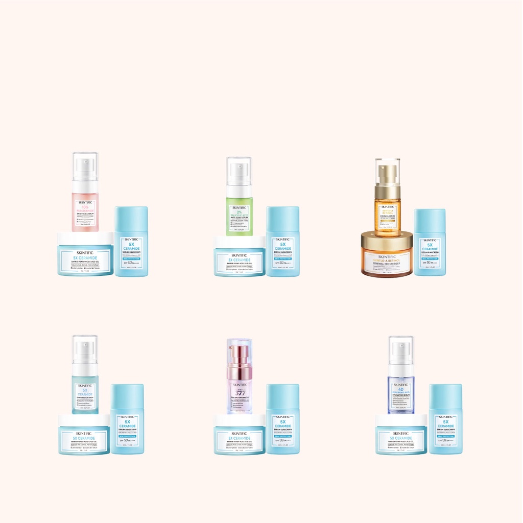 [Ready Stock] ori SKINTIFIC 3pcs with Sunscreen - Paket Skincare Moisture Gel + Serum Sunscreen Sunblock Wajah + Brightening Serum / Anti Acne Serum / Barrier Repair Serum / Hydrating Serum Facial Serum Skin Serum