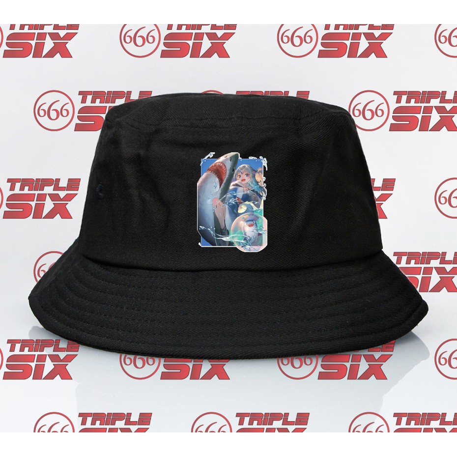 Topi bucket hat premium Hololive Vtuber Gawr Gura shark splash