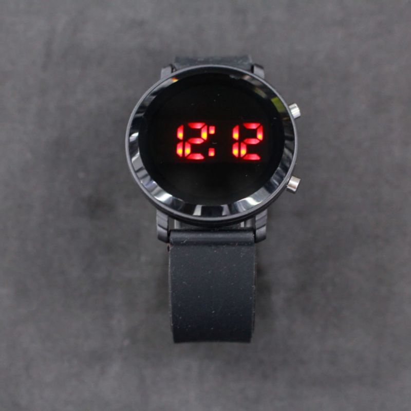 jam tangan LED Digital wanita jam tangan digital LED watch / jam tangan kekinian LED Digital / jam led karakter-Black bulat