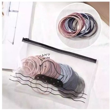 IKAT RAMBUT KOREA 100PCS FREE POUCH Karet Warna Polos Gelang Tali Kunciran Aksesoris Anak Kuncir