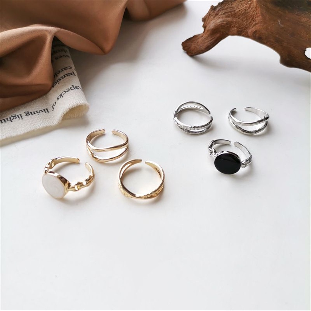 3pcs Set Korean Fashion Design Cincin Ukuran Terbuka Dapat Disesuaikan untuk Wanita dan Pria