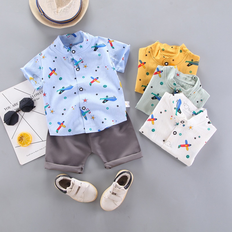 DinoDino BAJU KEMEJA IMPORT SETELAN ANAK LAKI-LAKI PESAWAT BINTANG SKYPLANE STAR KARTUN LUCU SET PAK