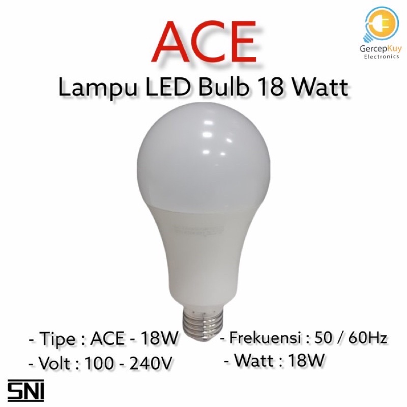 Lampu LED Bulb ACE Putih 18W / 18Watt Putih Garansi E27