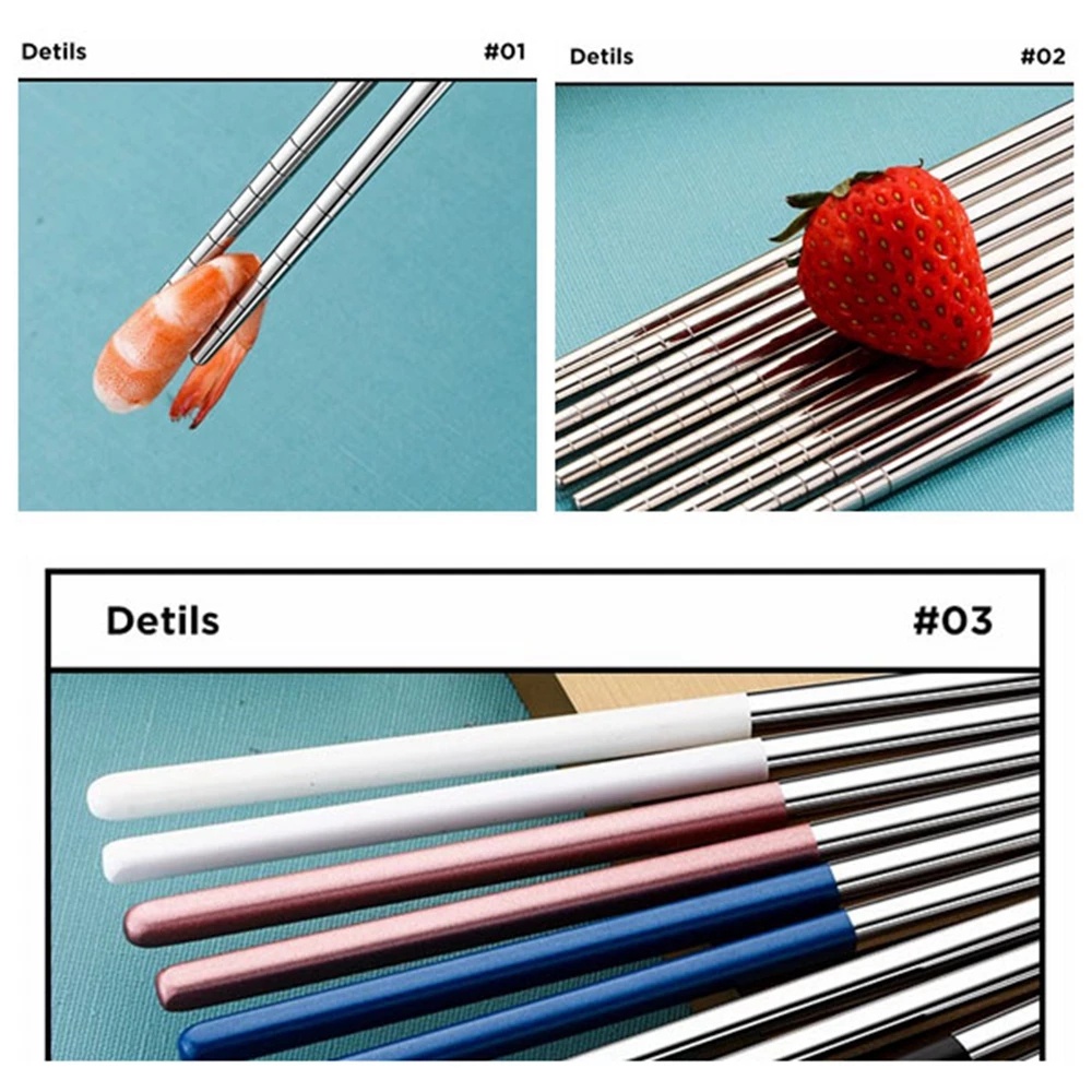 1pair Metal Chopsticks Reusable Stainless Steel Chop Sticks Lightweight Multicolor Chinese Tableware