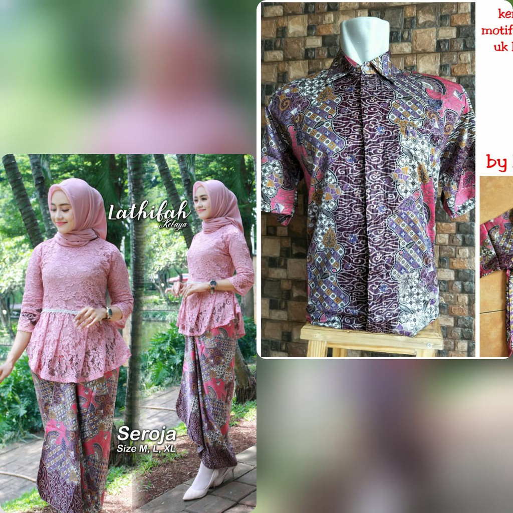 pakain kebaya wania set brokat seroja couple hem lengan pendek