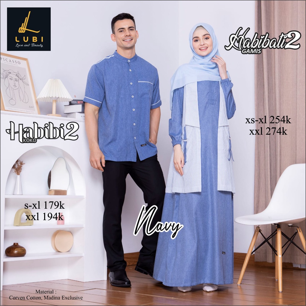 sarimbit couple 2022 lubi habibi 2 habibati 2 navy  terbaru original